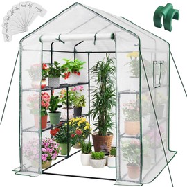 Greengro Greenhouse, 57 x 57 x 76'' Greenhouses for Outdoors, Portable Greenhouse Kit with Mesh Side Windows, PE Cover, 8 Shelves, Heavy Duty Walk in Green House for Backyard Garden Indoor Outside