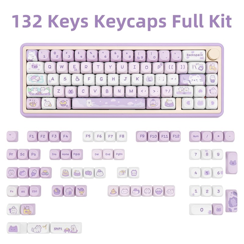 COOMICKEY Cute Purple PBT Keycaps 132 Keys Custom Keycaps MOA