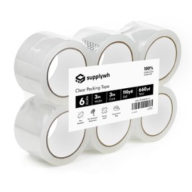 Supplywh 3-Inch Core Packing Tape Rolls - Clear for Shipping, Mailing - Ultra-Strong Sealing - Refills for Standard Dispensers - Economy
