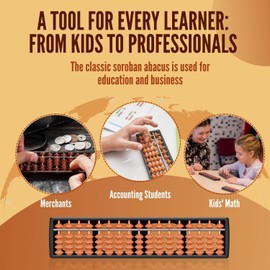 Flexzion Soroban Abacus for Adults & Kids - Plastic 11-inch Japanese Soroban 5 Beads 17 Rod Abacus for Math Learning & Training - Portable Abacus Math Calculating Tool for Beginners & Professional