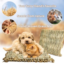Sukh 3 PCS Rabbit Grass Mats - Hay Woven Bunny Rabbit Bad Cage Mats Pet Bedding Cooling Nesting for Hamster Bunny Chinchilla Guinea Pig Mouse Bird and Other Small Animals