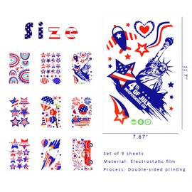 hhdatc 4th of July Patriotic Window Clings Watercolor Vintage Double-Sided Window Decals with USA Stars and Fireworks Design for Independence Day Memorial Day Party Decorations