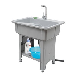 Laundry Utility Sink,Freestanding Kitchen Sink Commercial Laundry Tub Wash Bowl Basin w/Faucet Washboard For Washing Room, Basement,Garage Wash Station or Shop