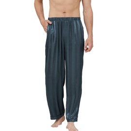 Cromoncent - Pantalones de pijama de seda de satén para hombre, con bolsillos, suave, acogedora, cintura elástica, S-XXL, Jacquard Blue Gray, X-Large