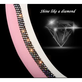 Leather car Steering Wheel Cover for The Women Four Seasons Universal Color car Steering Wheel Covers Protective Cover Non-Slip (Pink-White-Shape-O)