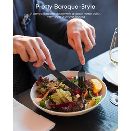 Black Silverware Set For 8, Ollex 48 PCS Retro Royal Silverware Flatware Set with Black Spoons Forks Knives Set, Mirror Polished Stainless Steel vintage Utensils Set, Dishwasher Safe