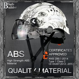 SAFEBUILDER Construction Safety Helmet with Visor ABS Hard Hat Adjustable Ventilation Hardhats Industrial Work Head Protection for Men Certified ANSI/ISEA Z89.1 (01-KLT Hard Hat with Tinted Visor)