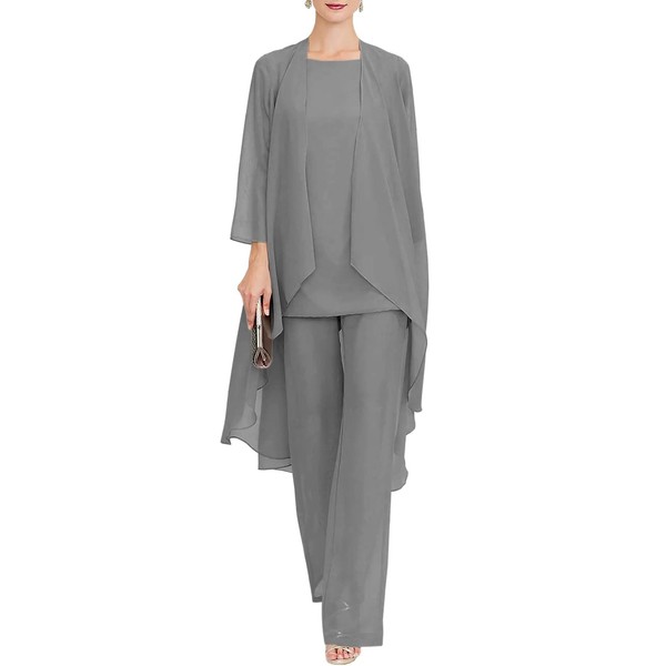 Zongqiven Chiffon Mother of The Bride Pant Suits 3Pcs Wedding