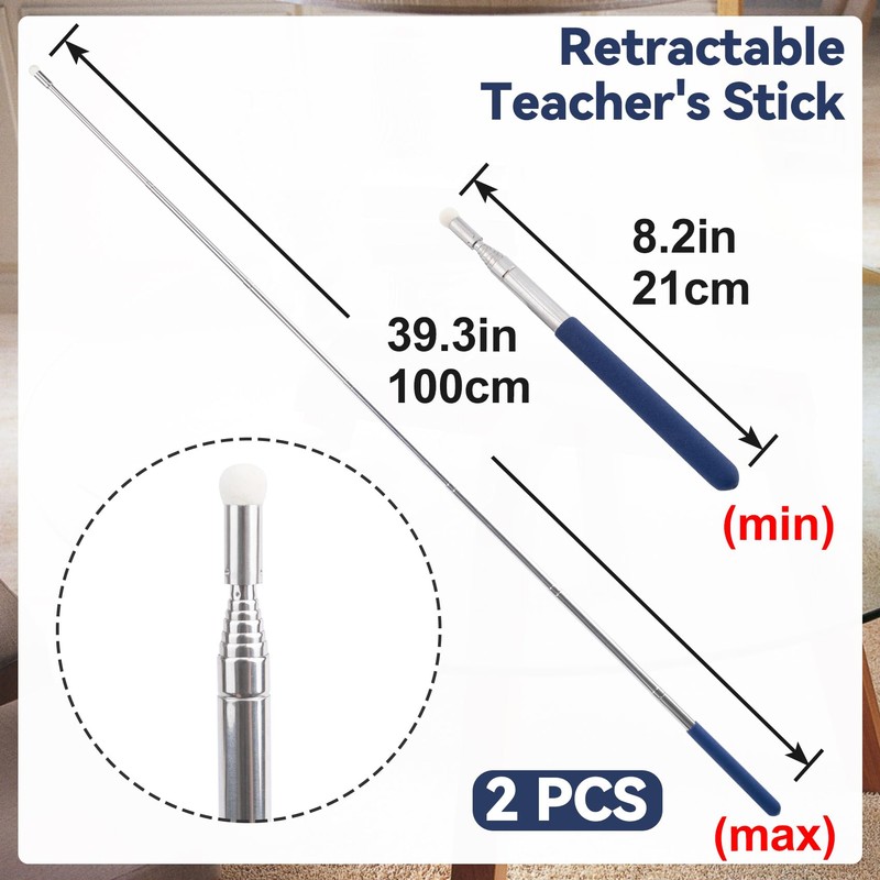 PAGOW 2 Pcs Retractable Pointer Sticks 39.3", Extra Long Pointer