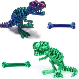 QSLWcos 3D Printed Dinosaur with Bones 2Pcs Fidget Full Articulated T Rex Skeletons for Autism/ADHD Poseable Dinosaur Bones Figures Home Office Decor for Adult Stress Relief (Colorful+Green)