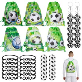 Xyulaan 48Pcs Soccer Party Favors Set With Soccer Drawstring Bag Mini Ball Keychain Braided Ball Charm Bracelet Football Gifts for Fan Appreciation Sports Events Sports-Themed Parties