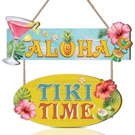 TOARTi Aloha Wood Sign Tropical Hawaiian Tiki Bar Hanging Sign for Outside Patio Decor Wooden Summer Beach Wall Plaque Tropical Summer Party Decorations