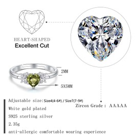 SAIERMEI Birthstone Rings for Teen Daughters: Heart Butterfly Birthstone Ring Cubic Zirconia, August Birthstone Ring S925 Sterling Silver Birth Month Jewelry for Women Adjustable Size 4-9