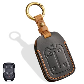 Aoocar 5-Button Leather Key Fob Cover, Compatible with GMC Acadia Terrain Sierra, Fit for Chevy Silverado 2019-2022, No Screw Design Retro Style Smart Key Holder Protector(Black)