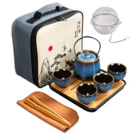 Chinese/Japanese Tea Set, Tea Sets for Women/Adults,Gongfu/Porcelain Tea Set,Tea tray and Filter Included,Suitable for Picnic and tTravel
