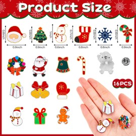 MTLEE 16 Pcs Christmas Brooch Pin Set Xmas Brooch Button Christmas Lapel Pin Christmas Tree Snowman Snowflake Santa Bell Xmas Element Jewelry Enamel Pin Badge for Women Clothes Bag Backpack, 16 Styles