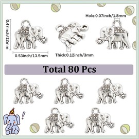 SUNNYCLUE 1 Box 80 Stück Mini Elefanten Anhänger Silberne Elefanten Anhänger Tibetische Legierung Groß Antik Große Glückstier Anhänger Für Schmuckherstellung Zubehör DIY Basteln Halskette Armband Ohrr