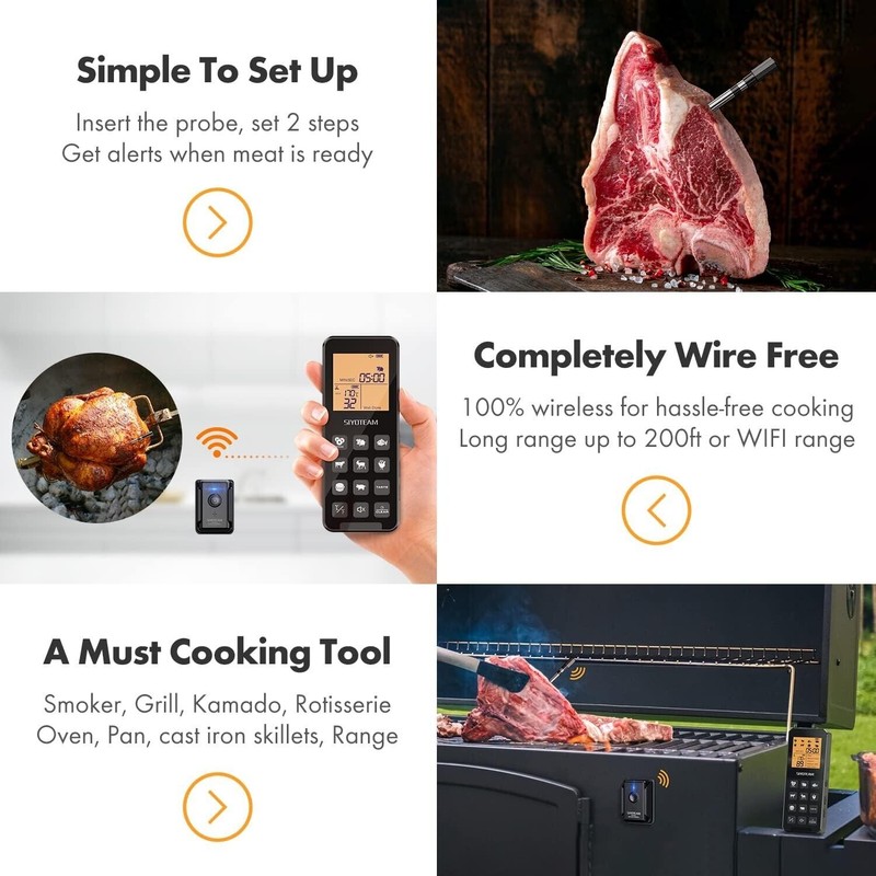 SIYOTEAM Smart Wireless Meat Thermometer Digital Thermomter for Cooking BBQ