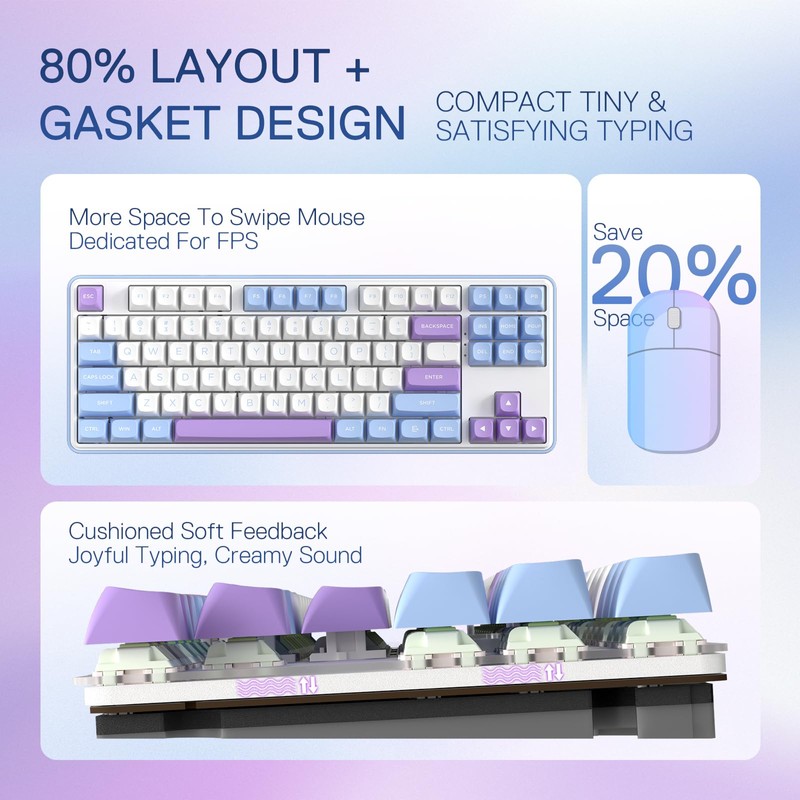 Redragon K707 PRO 80% Wireless Gasket RGB Gaming Keyboard, 3-Modes