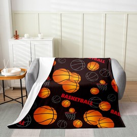 Feelyou Basketball Fleece Throw Blanket Throw 50"x60" Kids Ball Games Sports Flannel Blanket Plush Fuzzy for Sofa Couch Boys Girls Teens Dull Black All Season