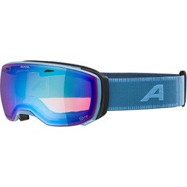 ALPINA Estetica Q-Lite Mirrored, Contrast-Enhancing OTG Ski Goggles with 100% UV Protection for Adults, Smoke-Blue, Matt, One Size