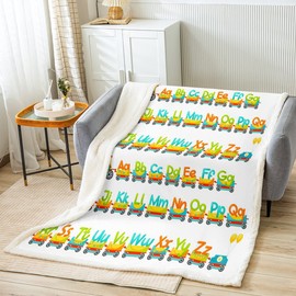 Erosebridal Cute Alphabet Blanket for Kids Toddler Truck Throw Blanket for Couch Cartoon Construction Room Decor for Boys Girls ABC Train Travel Blanket 40x50 Size Ultra Soft Cozy Fleece Blanket