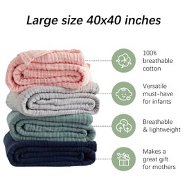 SWEET DOLPHIN Muslin Baby Bath Towels Blanket - 2 Pack 100% Cotton Towel for Babies, Infants, Toddlers - 40x40Inch - Highly Absorbent, Light Bean Paste