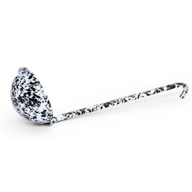 Enamelware Ladle, 12 inch, Black/White Splatter