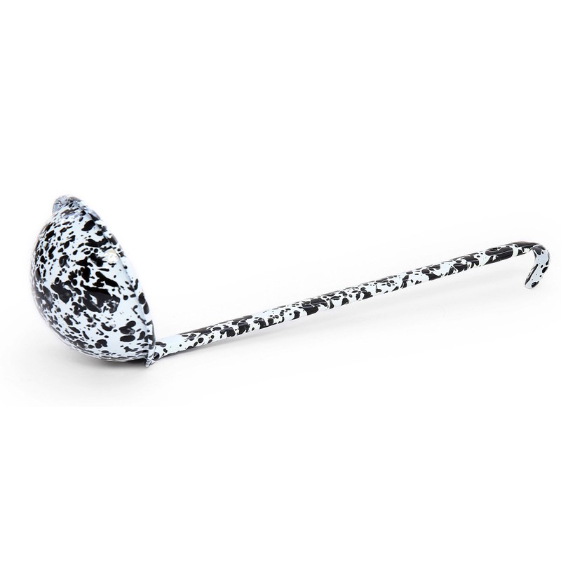 Enamelware Ladle, 12 inch, Black/White Splatter