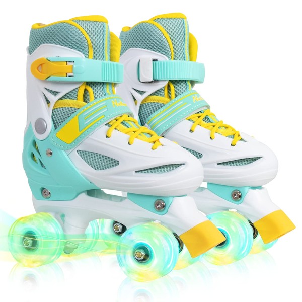 Boys Roller Skates for Girls Kids, 4 Sizes Adjustable Toddler Roller Skates Shoes with Light up, All 8 Wheels of Girl's Skates Shine, Safe and Fun - Best Birthday Gift for Indoor Outdoor Sports