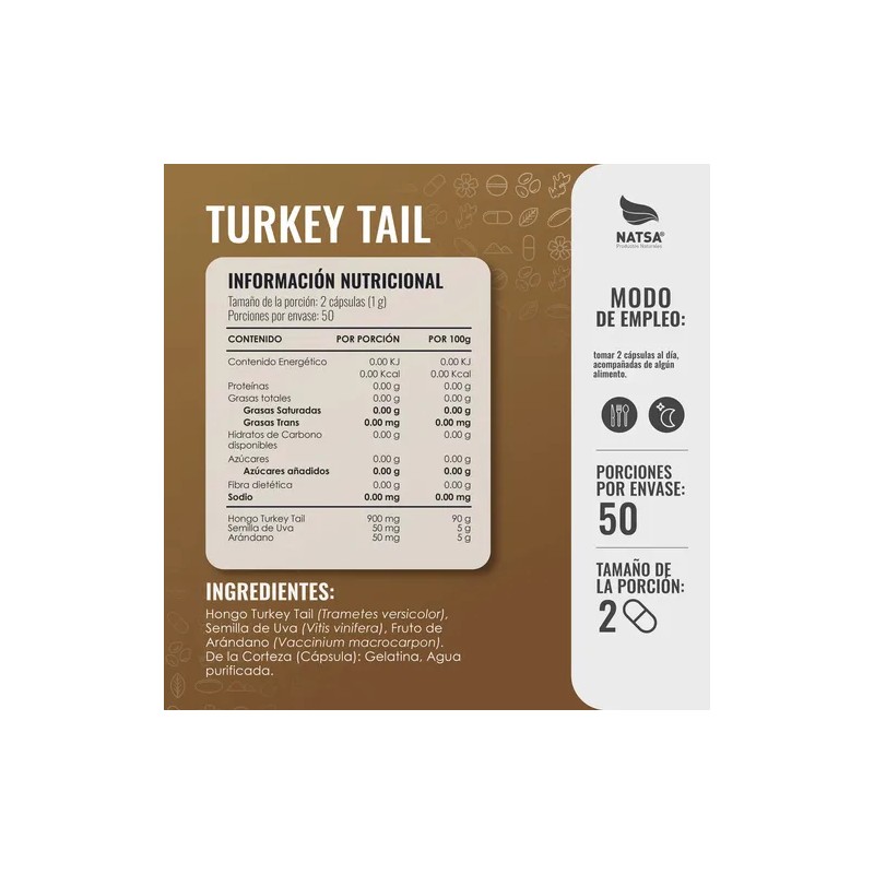 Turkey Tail, 200 Cápsulas (2 Frascos 100 Cap C/u) Sabor
