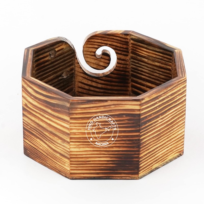 Hind Handicrafts Handmade Antique Wood Yarn Storage Box Solid Dark