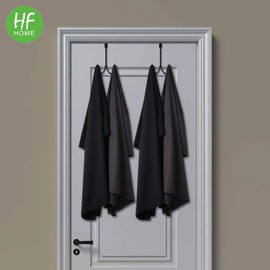 HFHOME 2Packs Over The Door Double Hanger Hooks, Metal Twin Hooks Organizer for Hanging Coats, Hats, Robes, Towels- Black