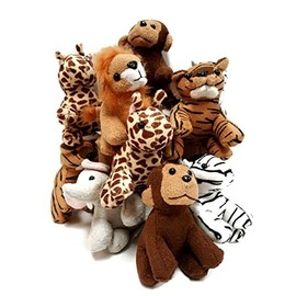 Suede Jungle/Zoo Animals, Assorted Suede Plush Jungle Animals (12 Piece Set)