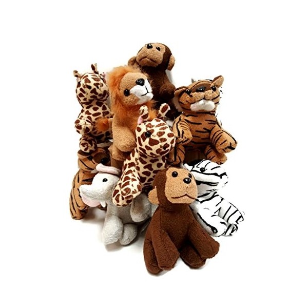 Suede Jungle/Zoo Animals, Assorted Suede Plush Jungle Animals (12 Piece