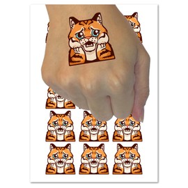 Distressed Striped Cat Looks Worried Temporary Tattoo Water Resistant Fake Body Art Set Collection - 15 2" Tattoos (1 Sheet)