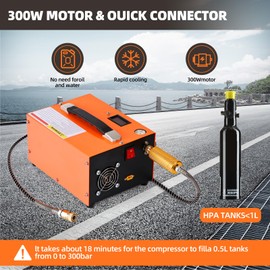 PCP air compressor 300bar 4500Psi/30Mpa anhydrous/oil-free PCP air pump color bullet tank power supply 12V automotive DC 110V AC household power converter and oil moisture filter