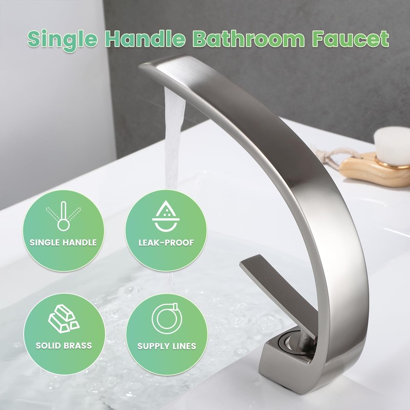 Geobella Bathroom Sink Faucet Modern Single Hole 1-Handle Faucet, Brushed