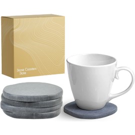 Stone Coasters Set of 4, Diatomaceous Earth Coasters, Fast Absorbing Stone Coasters for Drinks, Water Absorbent Diatomite Coasters & Coffee Table, Modern Water Absorbing Stone Slate Coasters