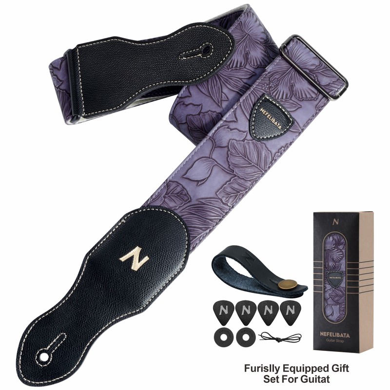 Nefelibata Guitar Strap with Pick Pocket,2.3 inch Porter Style Leather