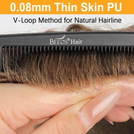 BEEOS 0.08mm Thin Skin Toupee for Men, V-looped Real Human Hair Mens Hair Piece 8x10 Inch PU Base Mens Toupee #18 Blonde