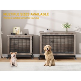 DWVO Dog Crate Furniture with Wheels, 27" Dog Kennel Indoor with Cushion, Dog Crate End Table with Tray for Small Dog (Grey)