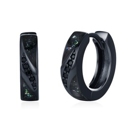 Black Men Earrings 925 Sterling Silver Black Hoop Earring Punk Gothic Jewelry Gifts for Men