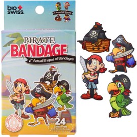 BioSwiss Bandages, Pirate Shaped Self Adhesive Bandage Set, Latex Free, Sterile Wound Care, 24 Count