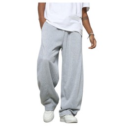 SHENHE Men's Wide Leg Loose Sweatpants Open Bottom Drawstring Workout Gym Baggy Pants Grey Large