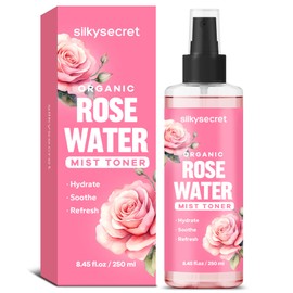 SilkySecret Organic Rose Water Spray (8.45 Fl Oz), Rosewater Spray for Face & Hair, Rose Water for Skin Care