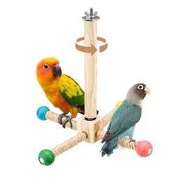 Rotating Bird Stand Perch Toy, Natural Wood Spinning Parakeet Toy, Fun Wheel Parrot Toys for Parrot, Bird Cage Wooden Branch Accessories for Budgies, Lovebirds, Cockatiels