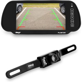 Pyle Backup Car Camera & Rear View Mirror Monitor Screen System-Parking & Reverse Safety Distance Scale Lines, Waterproof & Night Vision Cam with IR LED Lights, 7" LCD Display for Vehicles-(PLCM7200)