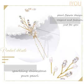IYOU Bridal Wedding Hair Pins Silver Flower Hairpin Crystal hair Clip Rhinestone Bride Hair Accessories for Women and Girls (Pack of 2) (gold)