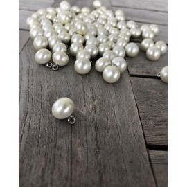 Pack of 10 White Cream White Ball Buttons Plastic with Metal Eyelet in Silver Shimmer 9 mm, 11 mm or 17 mm (11 mm)